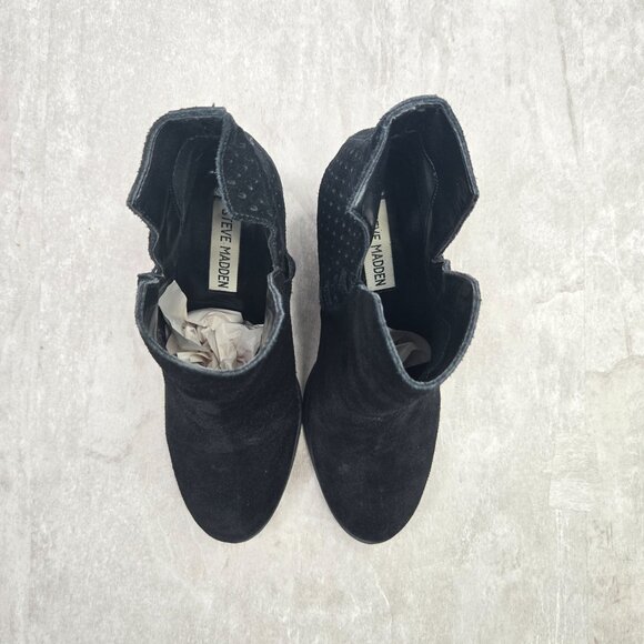 Steve Madden Ankle Boots Womens 7 Black Suede Chunky Block Heel Western Booties - Picture 3 of 10